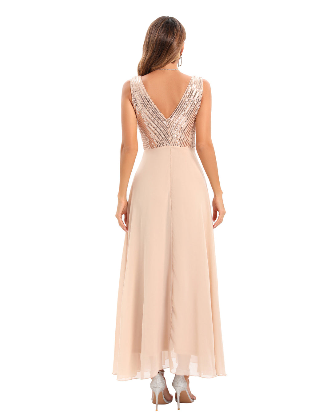 Sexy Backless Chiffon Stitching Dress Women Clothing Evening Dress