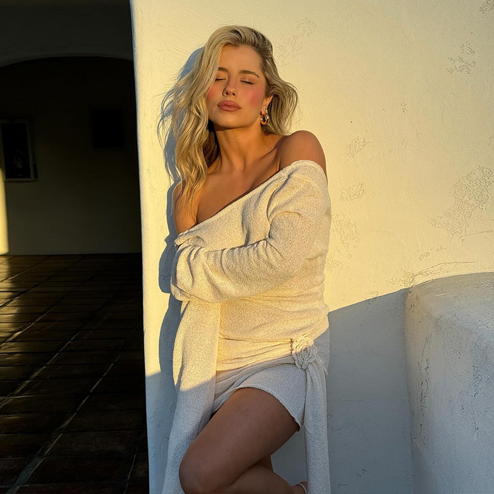 Summer Knitted Long-Sleeved Dress Sexy Backless Slim Fit Dress