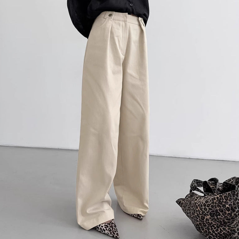 Autumn Winter Khaki High Waist Wide Leg All Matching Casual Pants Women Clothing Loose Trousers
