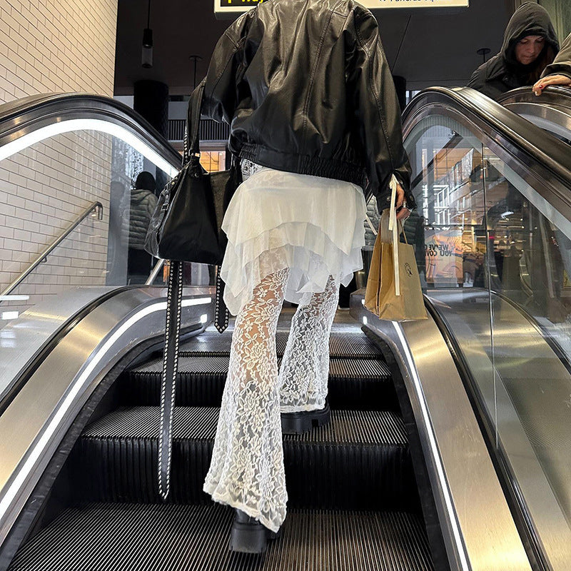 Culotte microtransparente de encaje con costuras de malla para mujer, diseño de nicho de verano