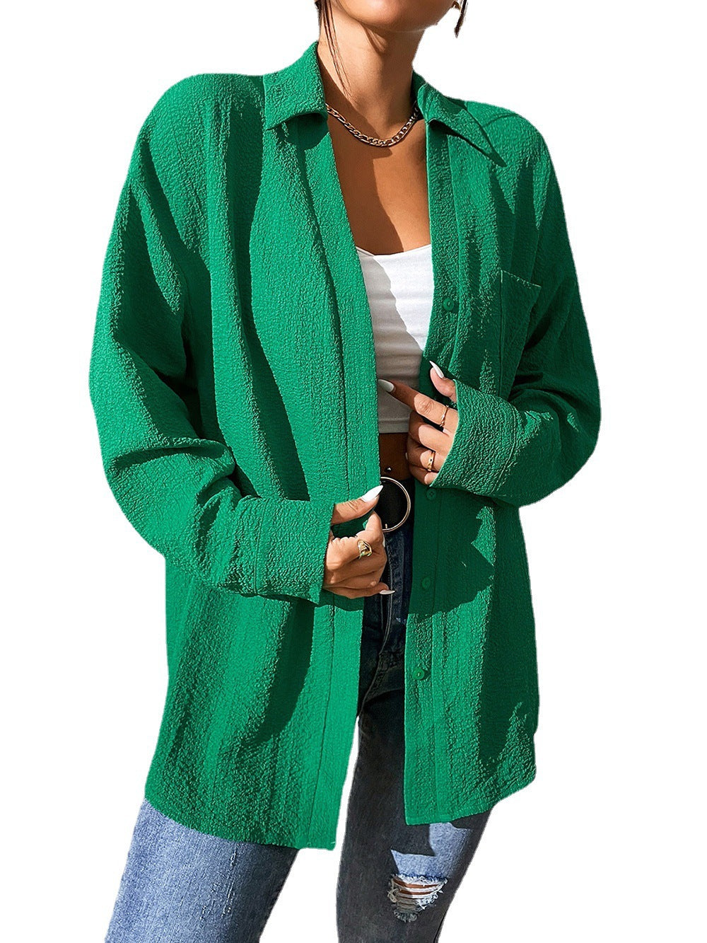 Women Clothing Single Breasted Cardigan Shirt Casual Long Sleeve Shirt Women Top