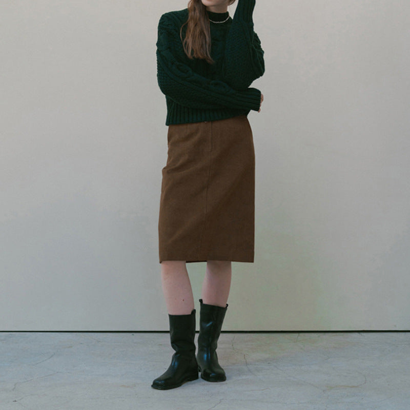 Autumn Winter Corduroy Skirt Warm Fashionable A line Mid Skirt Retro Art Skirt Women Clothing