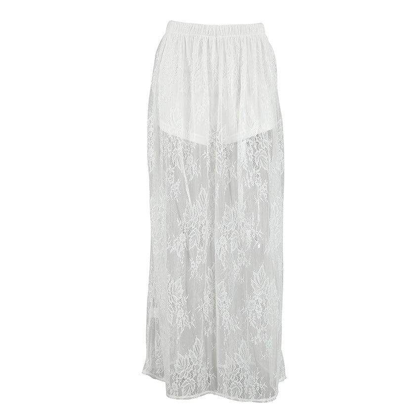 Sexy Brocade Lace See through White Jacquard Early Spring Dress