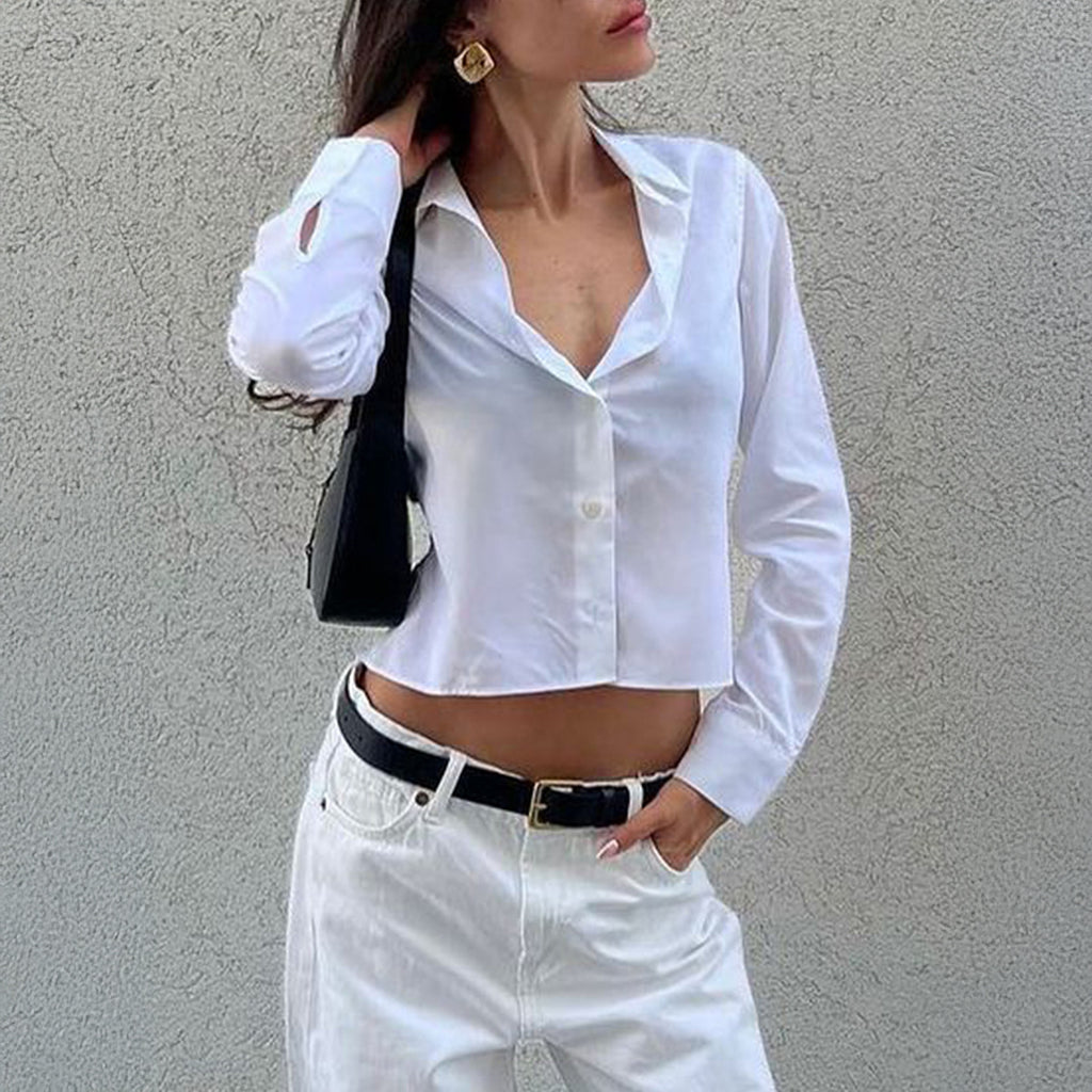 Spring Summer All Match Simple Cardigan Button BM Long Sleeve Tops Shirt