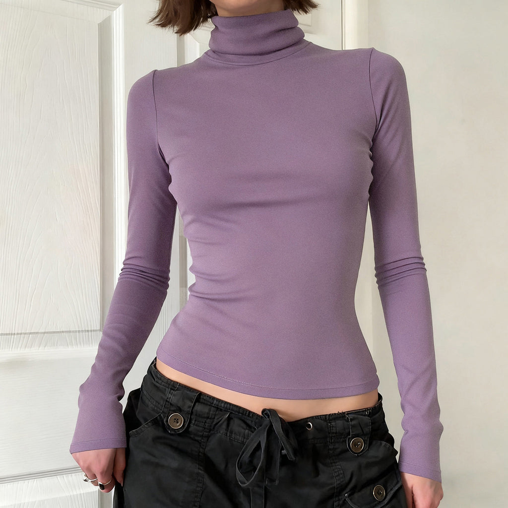Women Turtleneck Solid Color Slim Fit Bottoming Shirt Basic Casual All Matching Tops