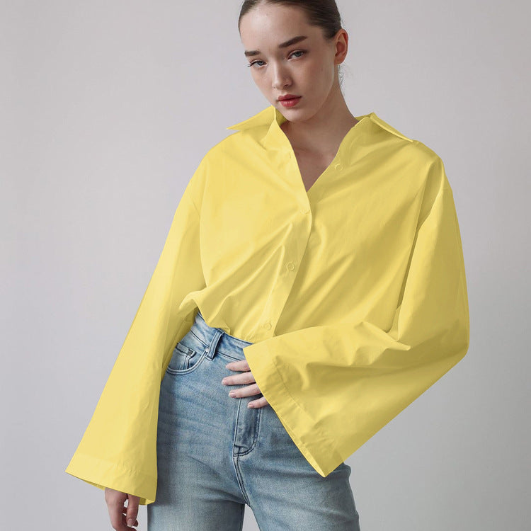 French Simplicity Commuting Elegant Shirt Women Autumn Polo Collar Long Sleeve Single Breasted Loose Casual Top