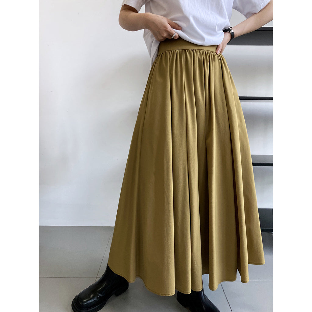 High Waist A line Pleated Skirt Long Skirt Spring Elegant High Sense Big Hem Umbrella Skirt
