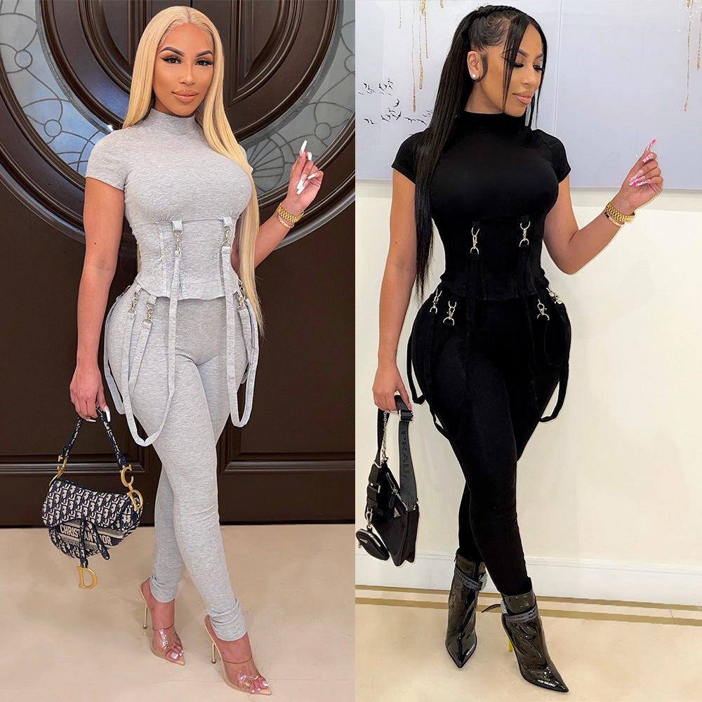 Autumn Women Clothing Sports Casual Locomotive Slim Fit Two-Piece Suit