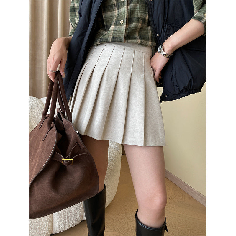 Autumn Winter Fashionable Item Woolen Thick Office High Waist A line Skirt Pleated Skirt