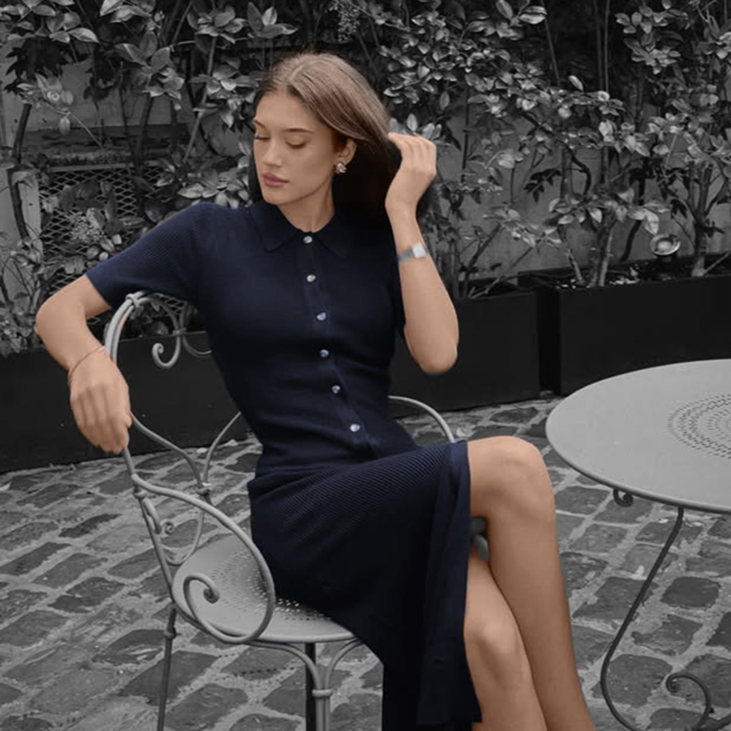 Women Basic Solid Color Knitted Breasted Polo Collar Short Sleeve Dress Elegant Dress
