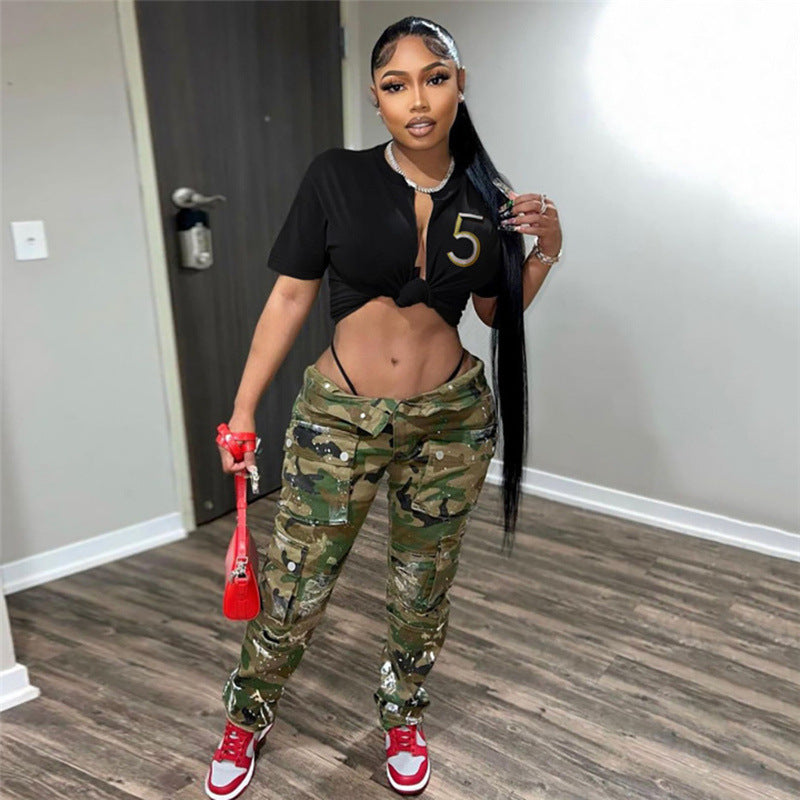 Spring Women Clothing Fashion Letter Graphic Embroidery Sexy Crop Top Tight Fitting Street Shooting Lace up Cardigan Top