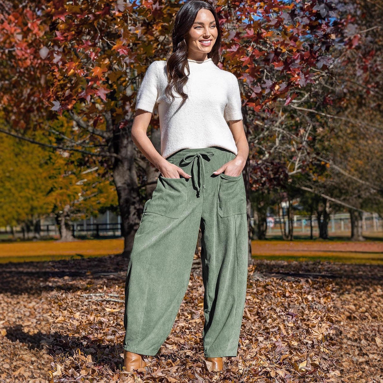 Autumn Winter Corduroy Casual Slimming Harem Pants Wide Leg Pants Women Clothing