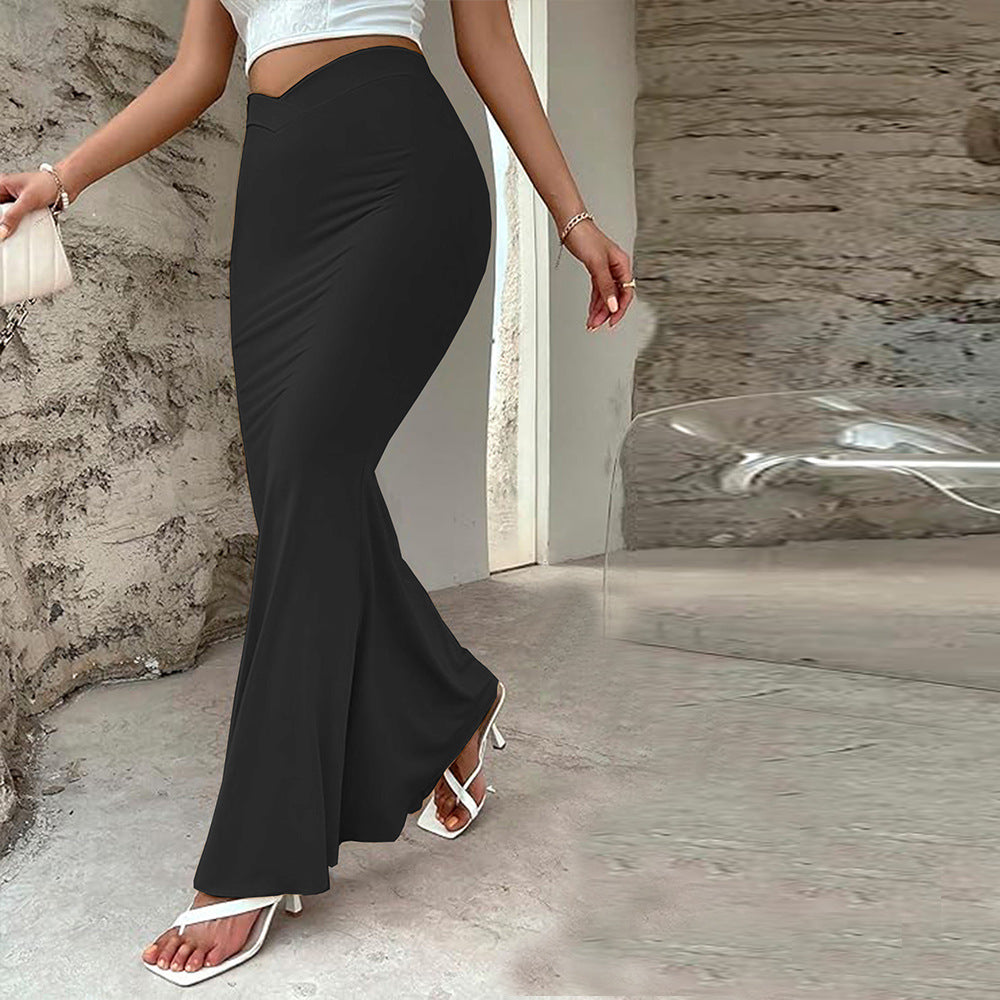 Black Gentle Spring Summer High Waist Fishtail Sheath Skirt Women