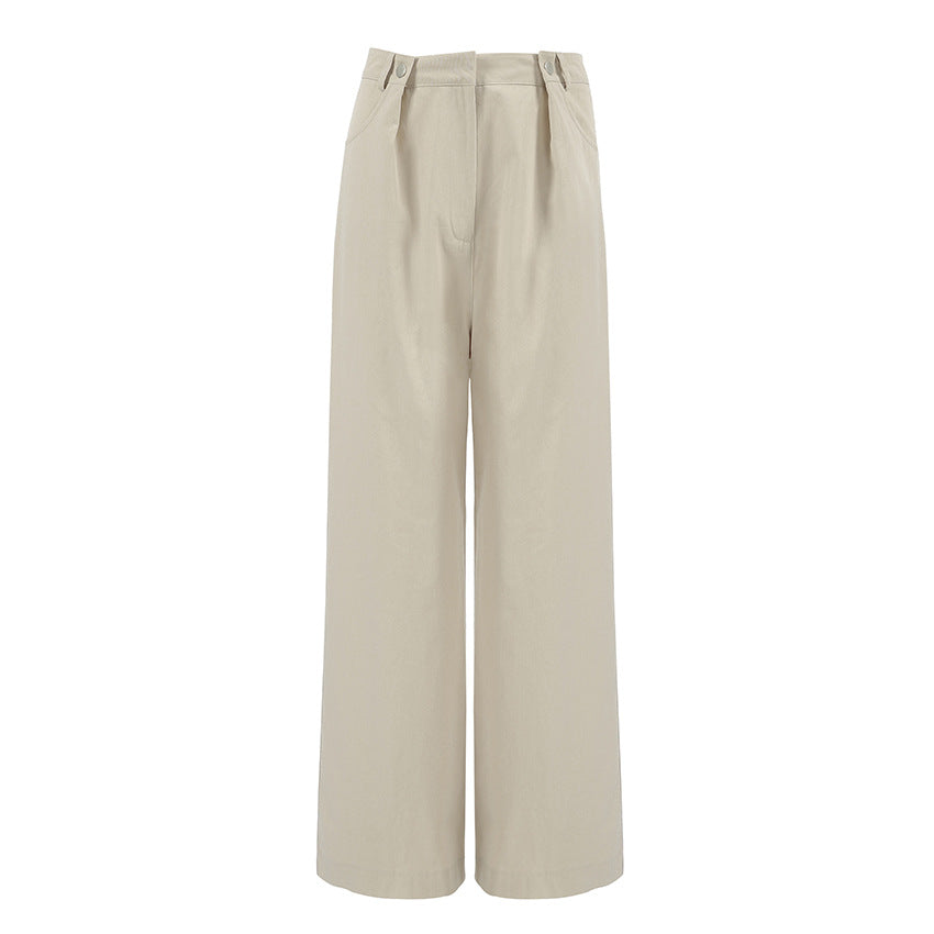 Autumn Winter Khaki High Waist Wide Leg All Matching Casual Pants Women Clothing Loose Trousers