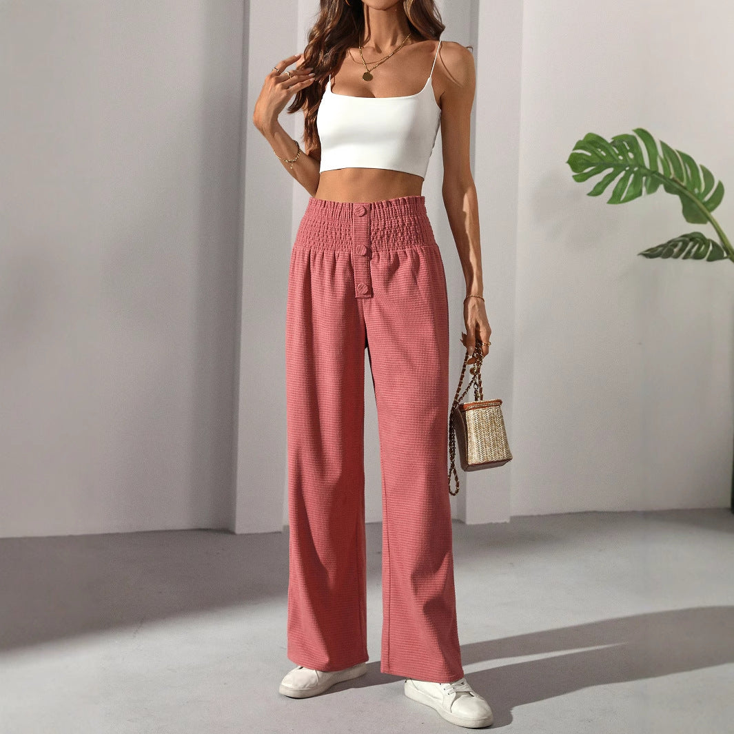Early Autumn All Match Solid Color High Waist Wooden Ear Waist Straight Casual Elegant French Women Trousers