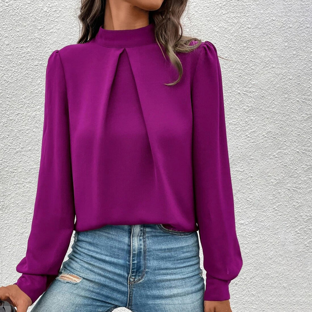 Women Clothing Spring Summer Long Sleeve Satin Top Shirt