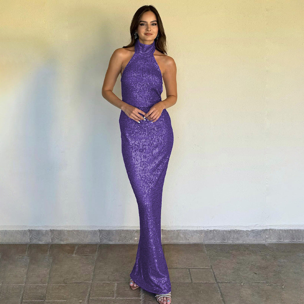 Summer Elegant Slim Women Dress Sexy Backless Sleeveless Sequined Sheath Dress