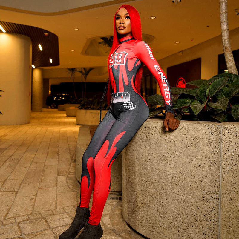 High Waist Jumpsuit Printed Hip Lifting Casual Pants for Women