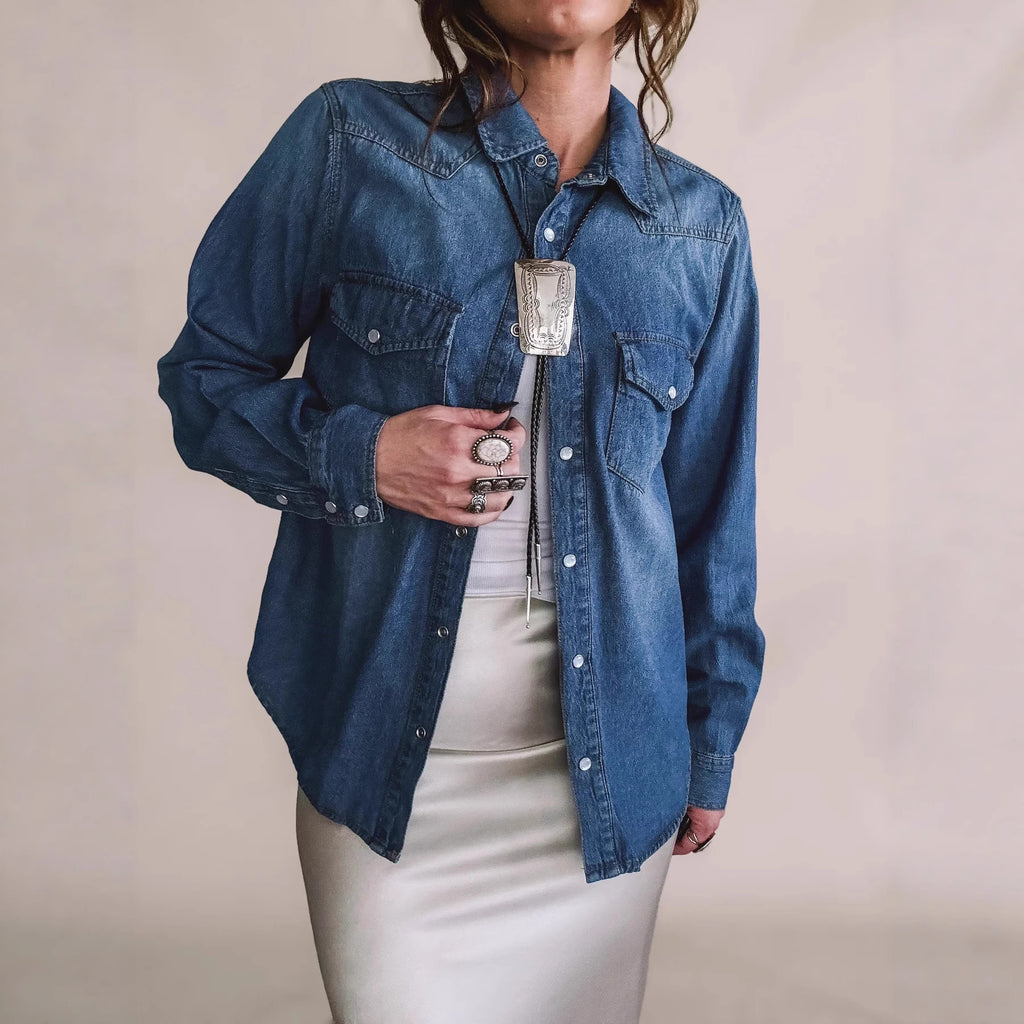 Fall Personality Street Collared Single Breasted Women Long Sleeved Denim Shirt