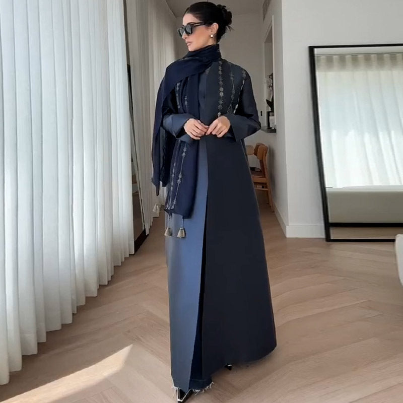 British Retro Motorcycle Embroidered Coat Mid Length Robe Trench Coat