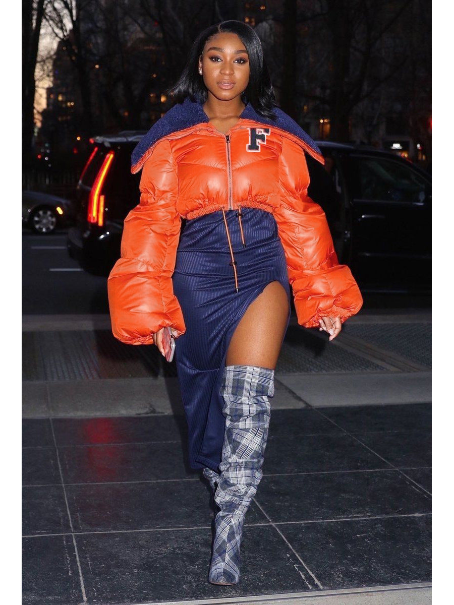 Orange Blue Fur Collar (Glossy Fabric)