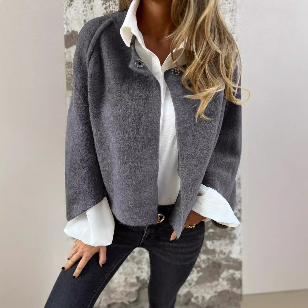 Autumn Winter Loose Short Cashmere Long Sleeve Coat