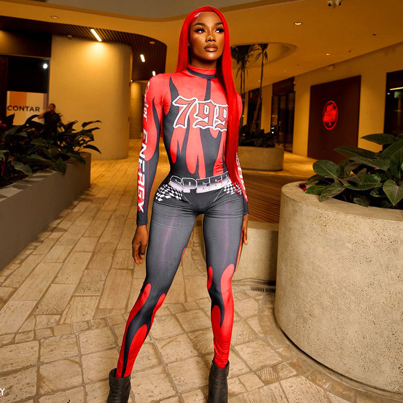 High Waist Jumpsuit Printed Hip Lifting Casual Pants for Women