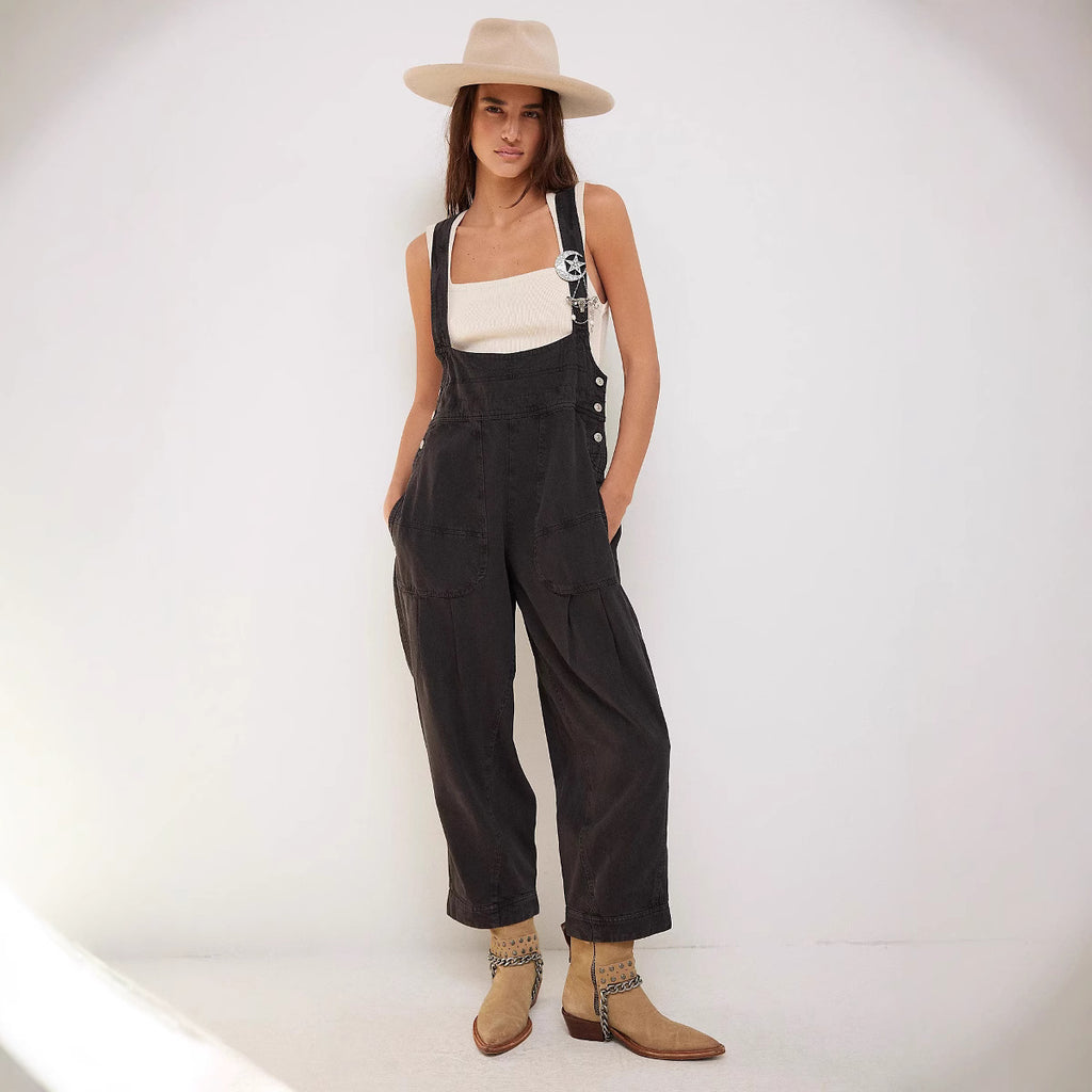 Women Loose Casual Side Pocket Sleeveless Denim Suspender Pants