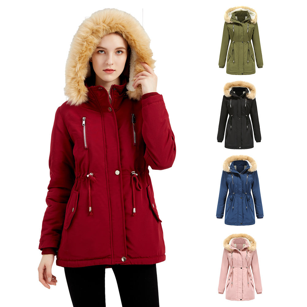Autumn Winter Women Clothing Thick Lambskin Cotton-Padded Coat Women Loose Women Cotton Clothes Removable Hat Fleece Padded Coat