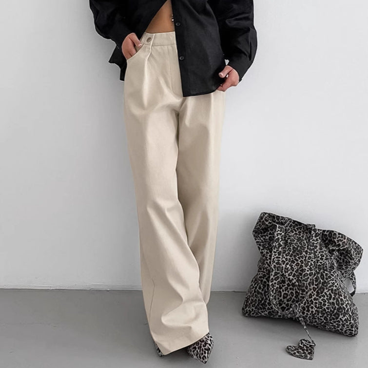 Autumn Winter Khaki High Waist Wide Leg All Matching Casual Pants Women Clothing Loose Trousers