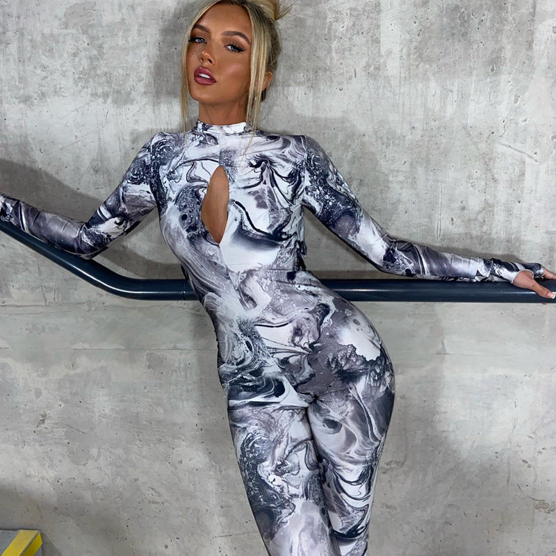 Women Autumn Winter Chest Cutout out Long Sleeve Backless Jumpsuit Jumpsuit Women