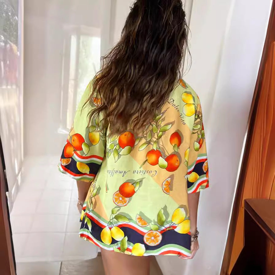 Summer Printed Cardigan Single Breasted Loose Lapels Women Shirt