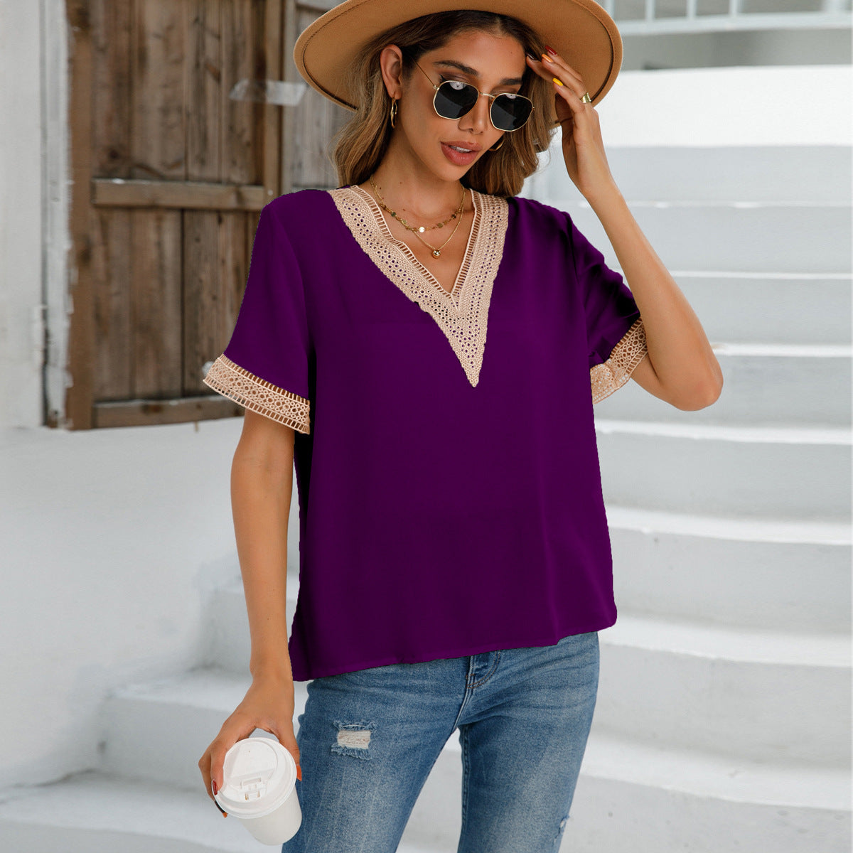 Women Clothing Popular V Neck Shirt Women Shirt Top
