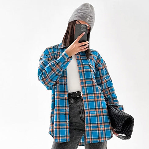 Summer Loose Street Plaid Women Shirt Casual Top for Women