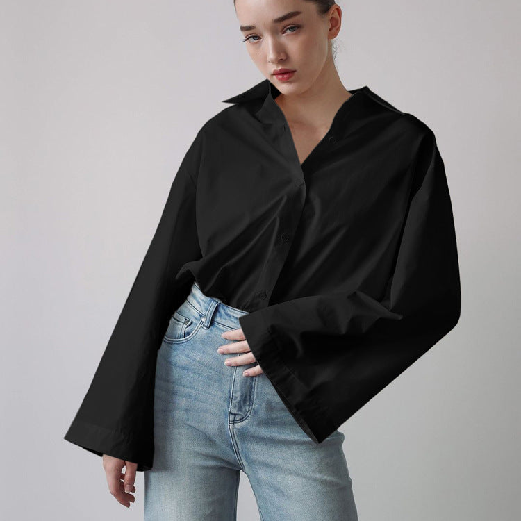 French Simplicity Commuting Elegant Shirt Women Autumn Polo Collar Long Sleeve Single Breasted Loose Casual Top