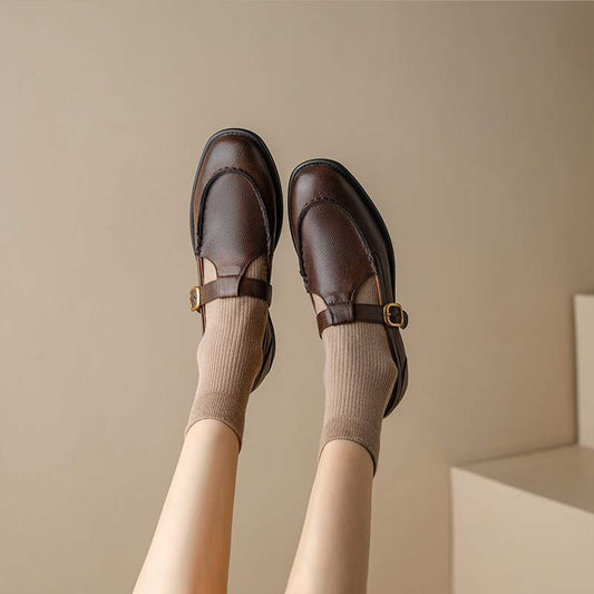 Women's Fashion Retro Leather Mary Jane Shoes