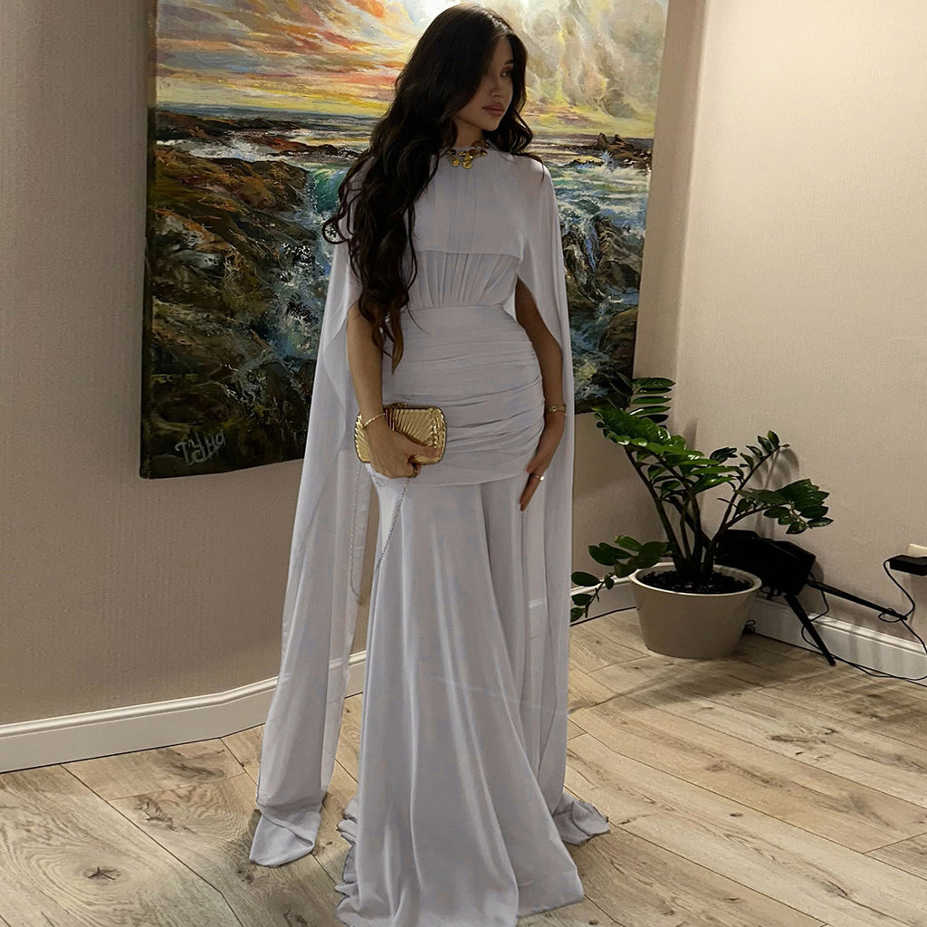 Autumn Winter Women Clothing Waist Controlled Sheath Pleated Ribbon Solid Color Dress