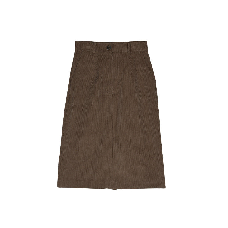 Autumn Winter Corduroy Skirt Warm Fashionable A line Mid Skirt Retro Art Skirt Women Clothing