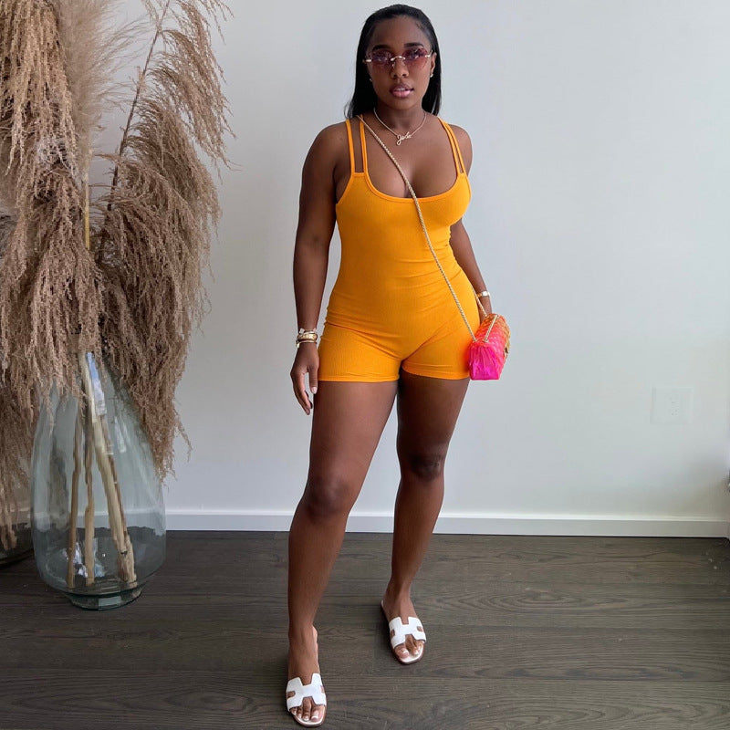 Women Shoulder Strap Sports Romper Tight Vest Summer Romper