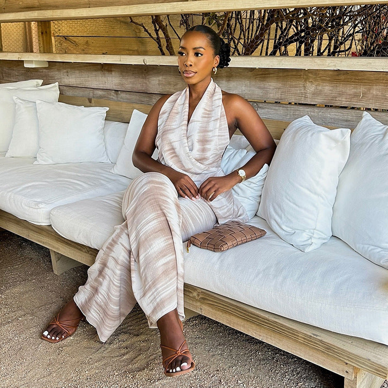 Women Clothing Halter Sleeveless Leotard High Waist Tight Straight Leg Pants Jumpsuit