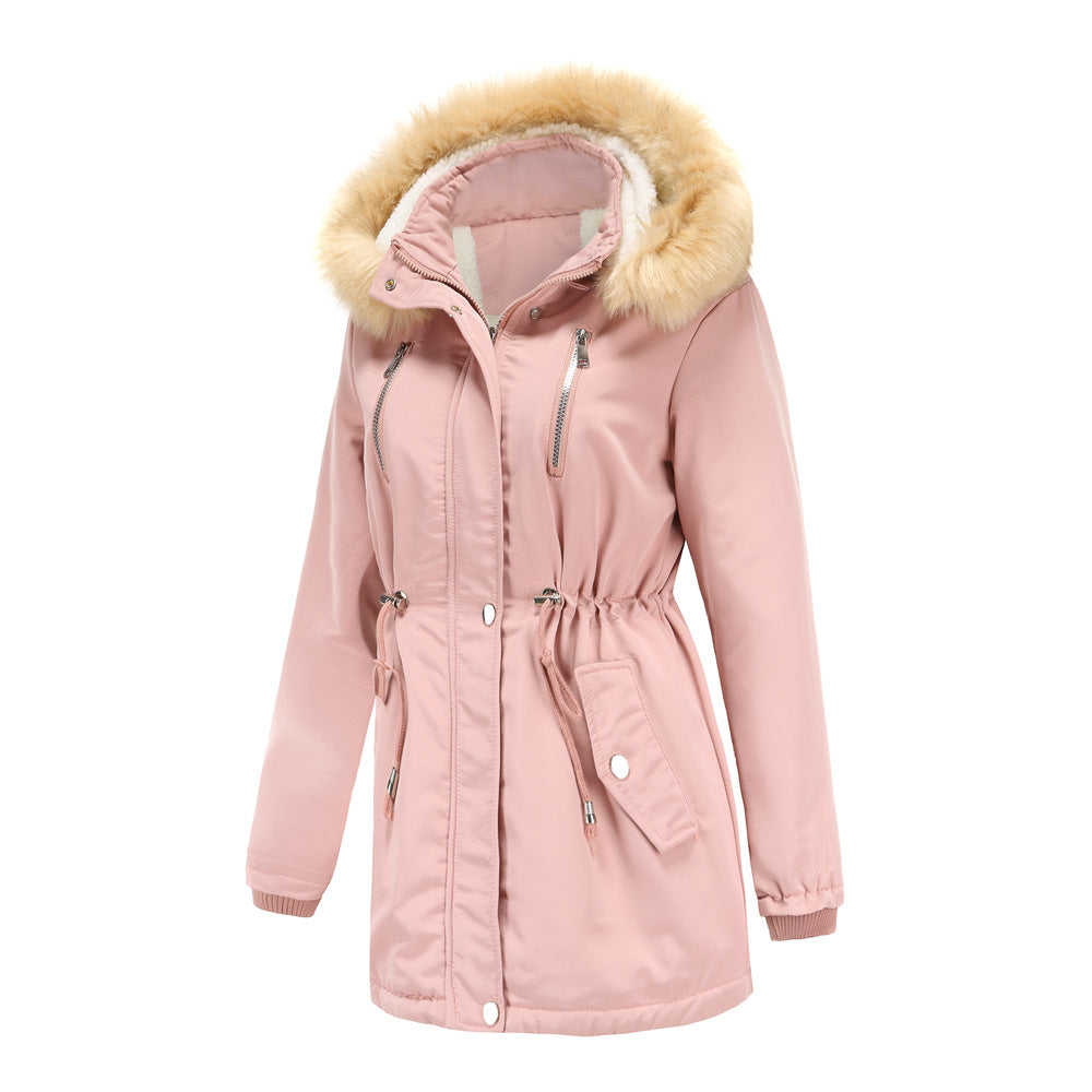 Autumn Winter Women Clothing Thick Lambskin Cotton-Padded Coat Women Loose Women Cotton Clothes Removable Hat Fleece Padded Coat