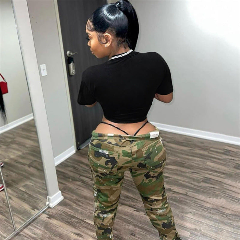 Spring Women Clothing Fashion Letter Graphic Embroidery Sexy Crop Top Tight Fitting Street Shooting Lace up Cardigan Top