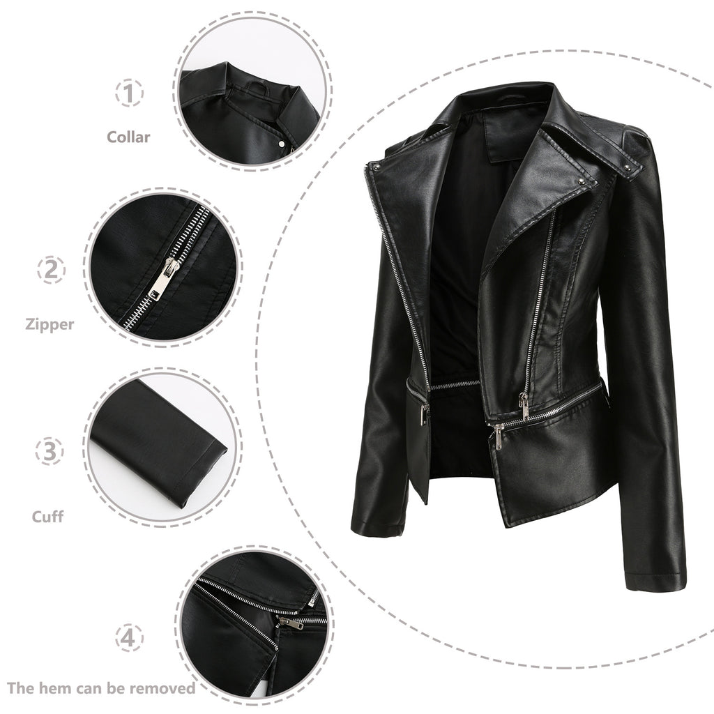 Women Clothing Size New Leather Coat Women Detachable Hem Spring Autumn Coat Women Fashion Casual Jacket