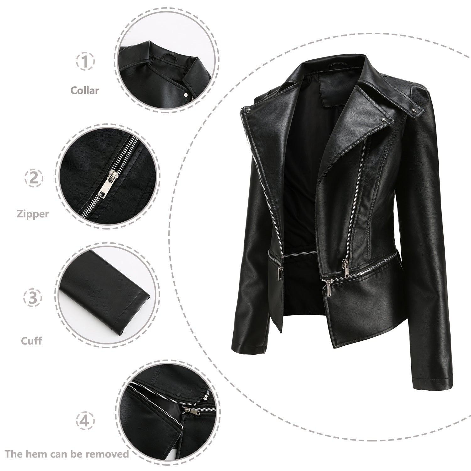 Women Clothing Size New Leather Coat Women Detachable Hem Spring Autumn Coat Women Fashion Casual Jacket