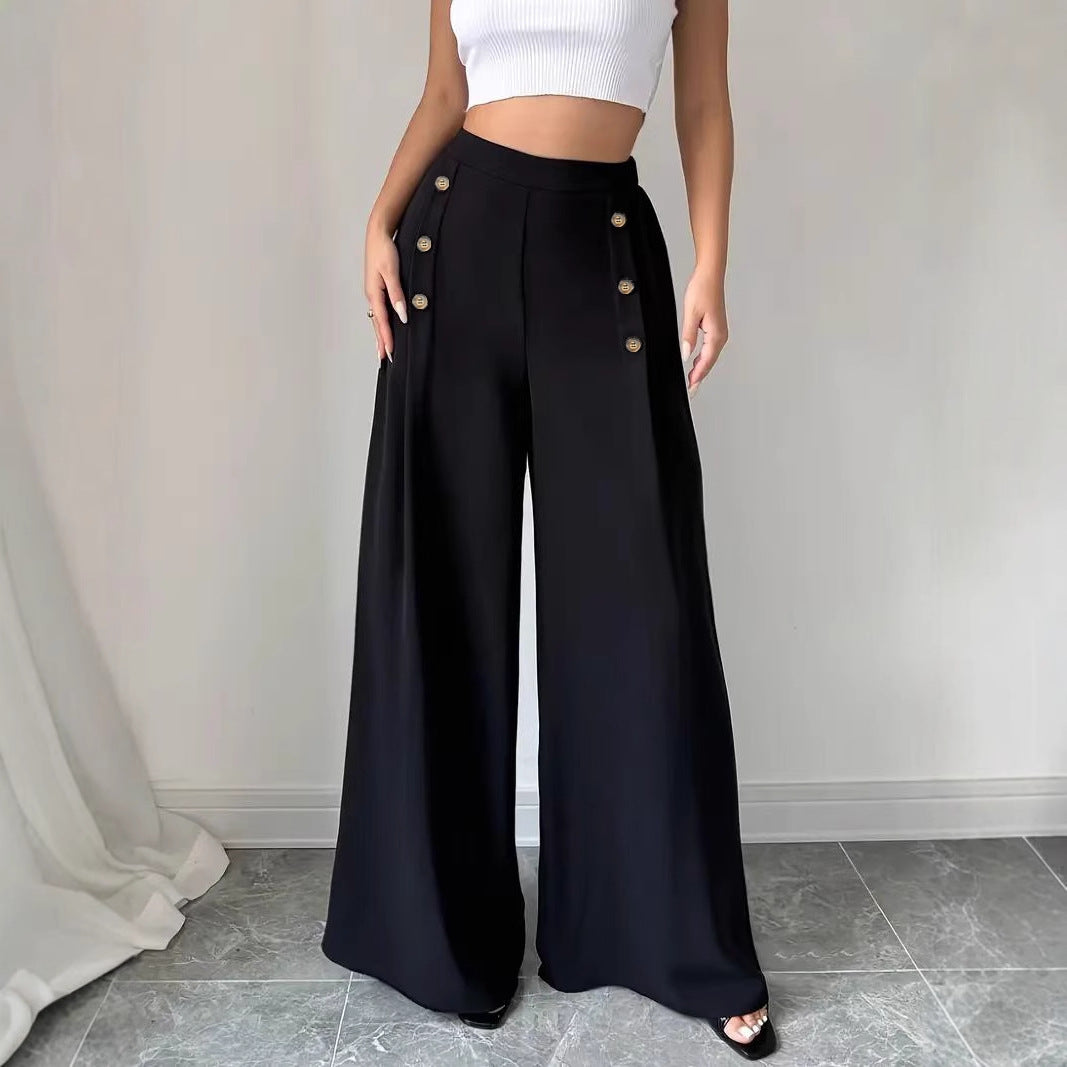 Autumn Winter High Waist Solid Color Wide Leg Long Casual Wild Adult Lady like Woman Office Drape Long Pants