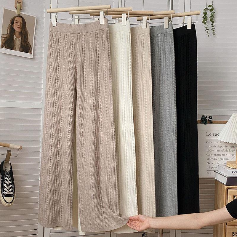 Elastic Waist Twist Knitted Trousers Women Autumn Winter Loose Soft Glutinous Straight Knitted Trousers