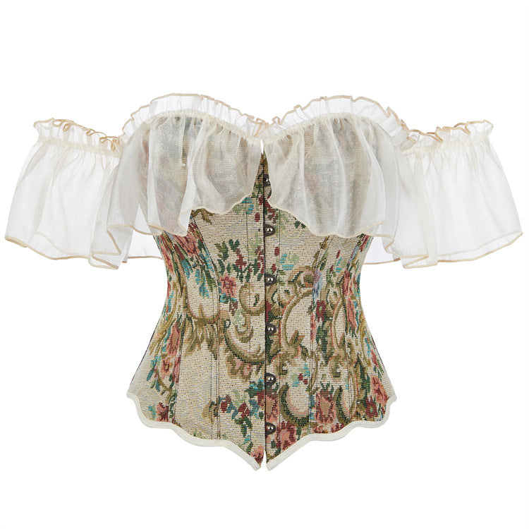 Off Shoulder Stitching Sleeves Body Shaping Top Strapless Bone Clothing Front Row Buttons Slim Women Tight Corset Outer Wear Ball