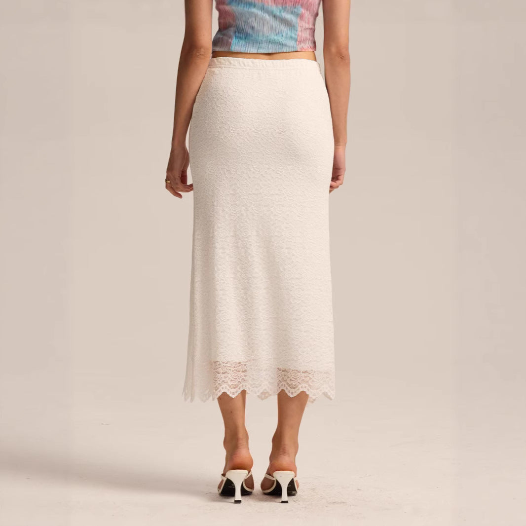Women Clothing Lace Skirt Spring Summer High Waist One Step Skirt Sexy Slim Hip Long Skirt