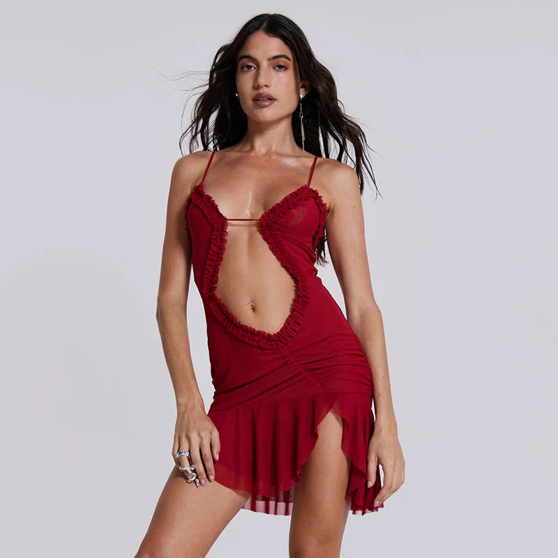 Arrival Backless Dress Sexy Trend Mesh Splicing Sling Cropped Outfit Short Dress for Women