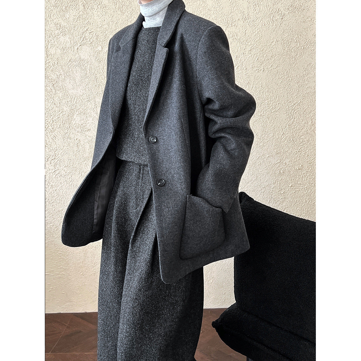 Korean Autumn Winter Blazer for Women High Sense Casual Woolen